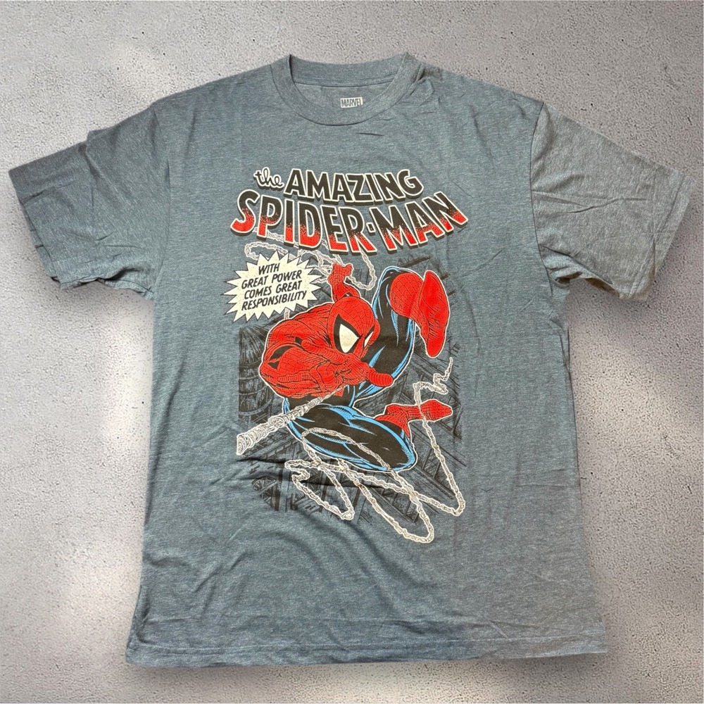 Marvel The Amazing Spider-Man Mens Graphic T-Shirt Gray 1XLT Tall Comic Tee